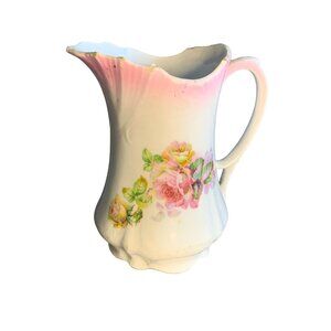 Vintage Bavarian Porcelain Pitcher 5" tall Pink Floral Design Collectible Decor